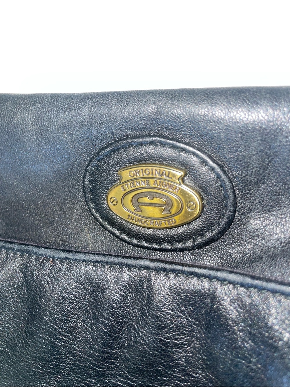 Vintage Etienne Aigner Black Leather Crossbody with Gold Logo Plaque - Picture 2 of 5